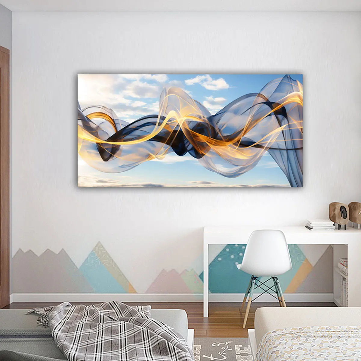 Large Modern Abstract Floating Black Gold Mesh Canvas Painting Print Luxury Wall Art Picture Link Poster For Living Room Home De