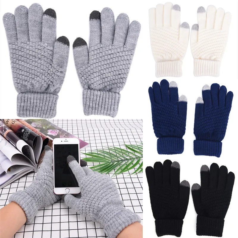 1 paar Frauen Männer Warme Winter Touchscreen Handschuhe Stretch Klassische Stricken Fäustlinge Wolle Voll Finger Outdoor Radfahren Fahren Handschuh