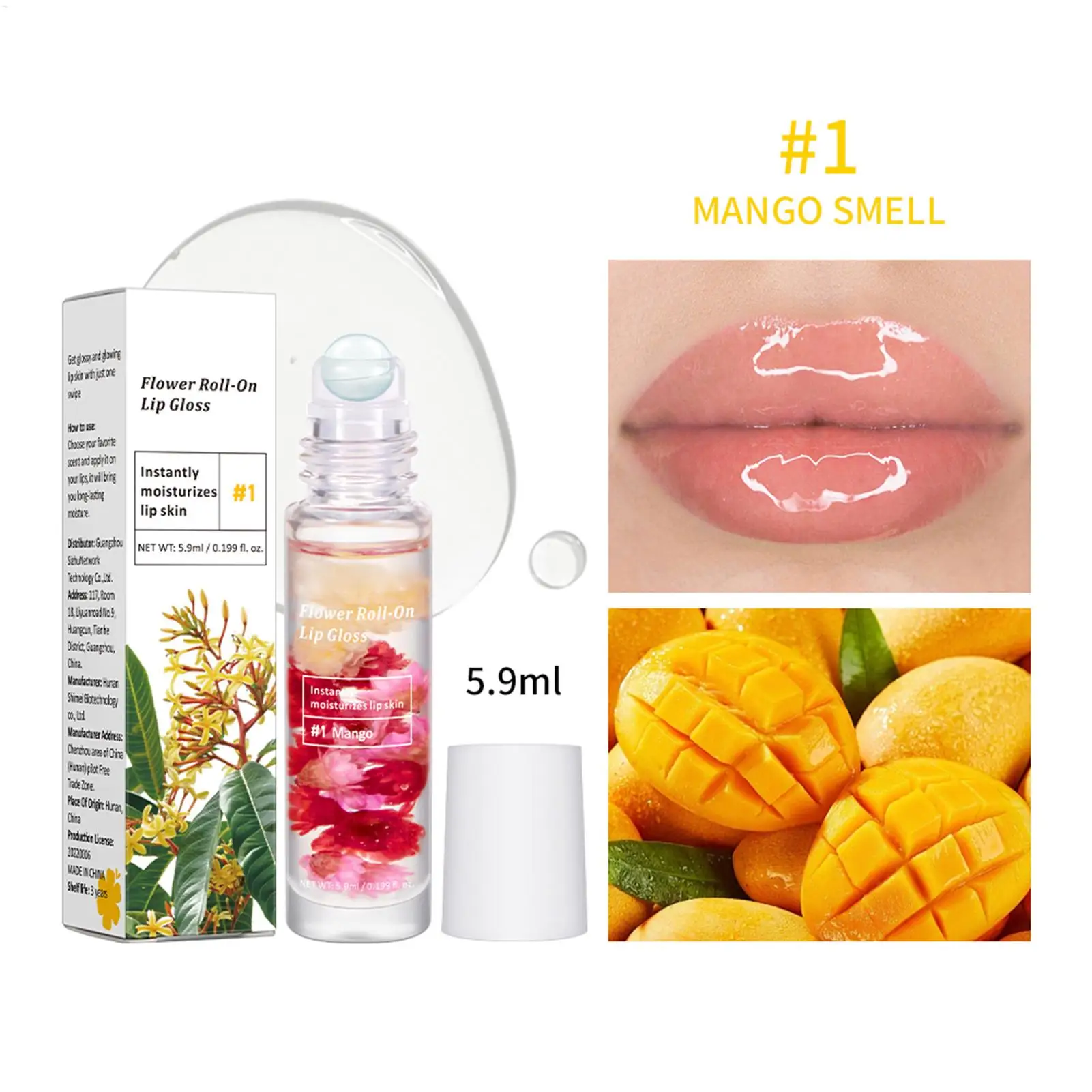 Aceite labial en roll-on con sabor a frutas, bálsamo hidratante y nutritivo, brillo transparente, voluminizador de labios con sabor a frutas, brillo labial floral hidratante y voluminizador.