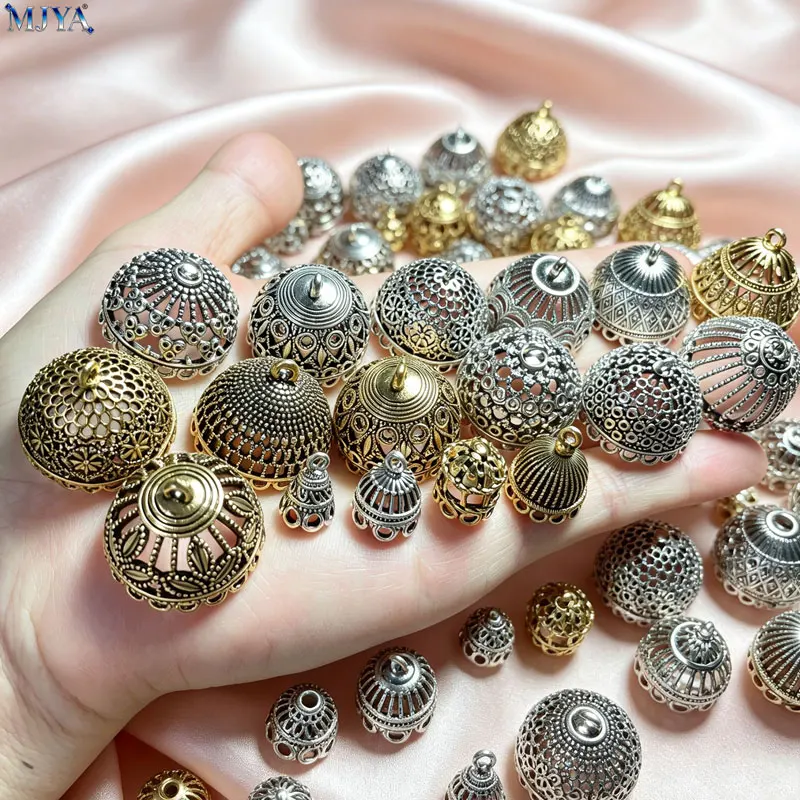 MJYA 5pcs Vintage Filigree Bell Tassel End Caps,Hollow Bead Caps Charms For DIY Arts Earring Jewelry Crafts Supplies Accessory