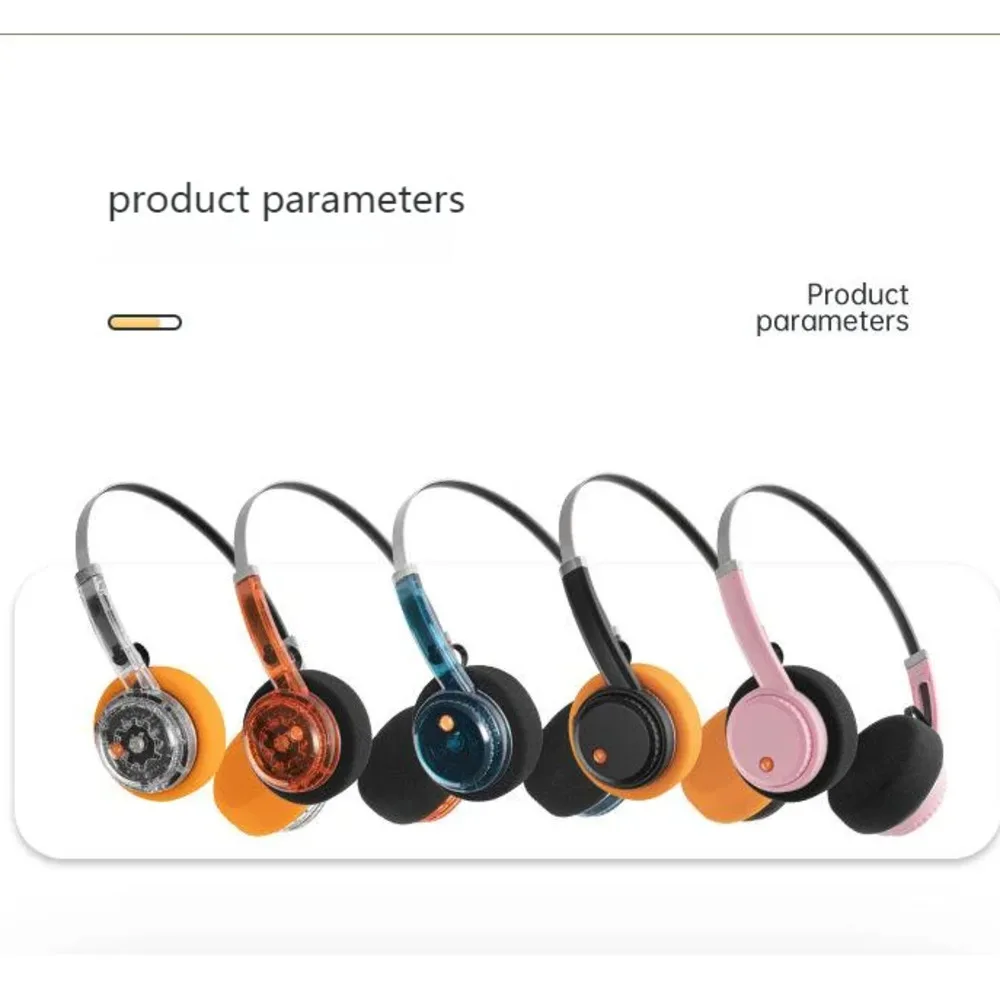 ON-Ear Freestyle Retro Headphones Rechargable Transparent Bluetooth6.0 Bass Vintage Headset Volume Rotary Switch Noise Reduction