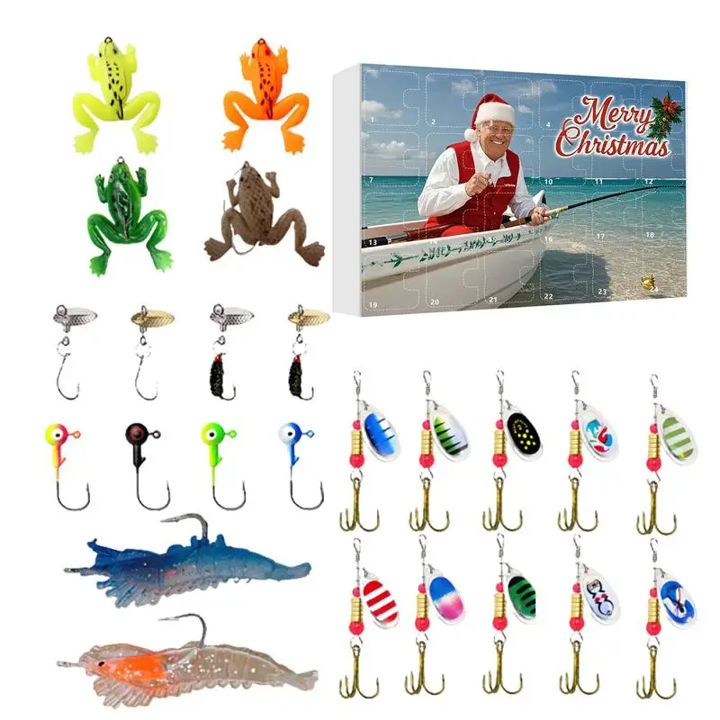 

24 Days Christmas Fishing Set Advent Calendars Fishing Tackle Countdown Calendar Box Festival Bait Theme Gift For Husband Father