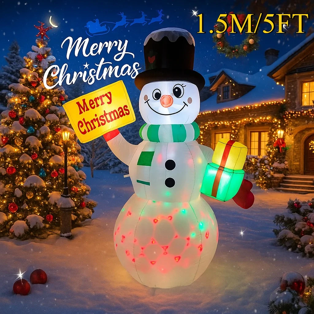 

1,5 м/5 футов Рождественский снеговик, конфеты, елочные украшения, домашние надувные игрушки со светодиодной подсветкой, рождественские украшения для двора, декор на открытом воздухе