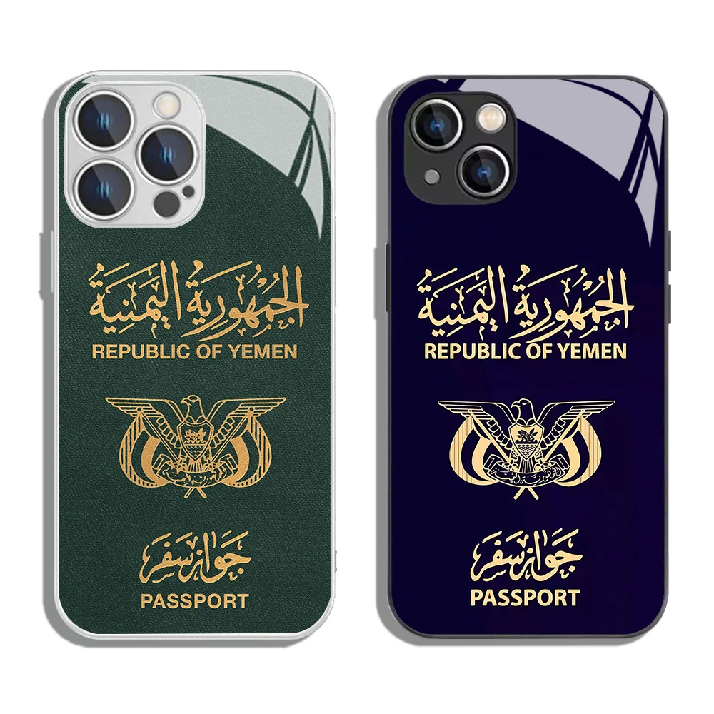 Yemen Passport Metallic-Color Phone Case For iPhone X XR XS 16 15 14 13 12 Mini 11 Pro Max 7 8 SE20 Plus Glass Hard Cover