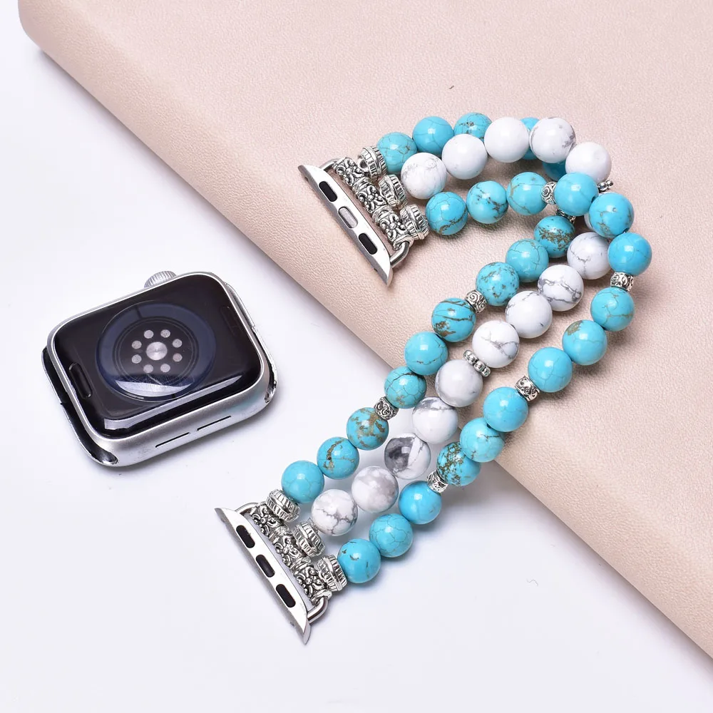 Turquoise White Howlite Apple Watch Band 38mm 40mm 41mm 42mm 44mm 45mm Stone Beaded Bracelet Strap for Iwatch Series 1-SE