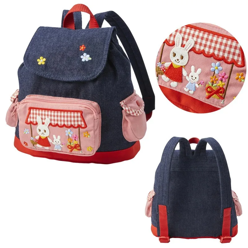 Girls Bag Japanese Kids Cute Rabbit Denim Backpack School Bags for Girls Children's Backpack Mochila Infantil Sac A Dos Enfants