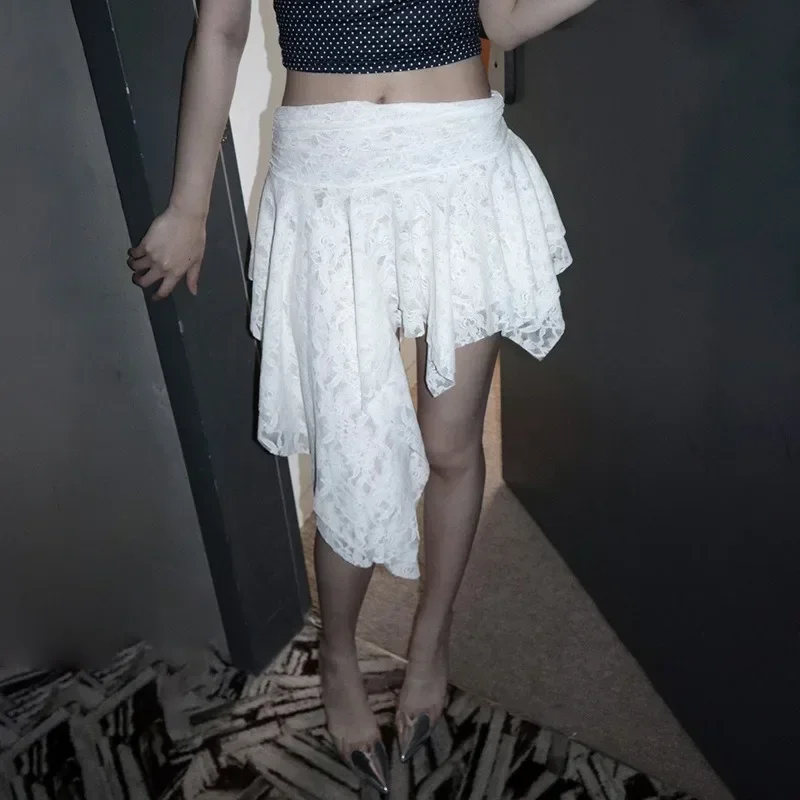 Talenza Ruffled Lace Short Skirt Women's Sexy Lace Irregular Solid Color Skirt Slim Stitching Slim Party Y2k Lace Short Skirt
