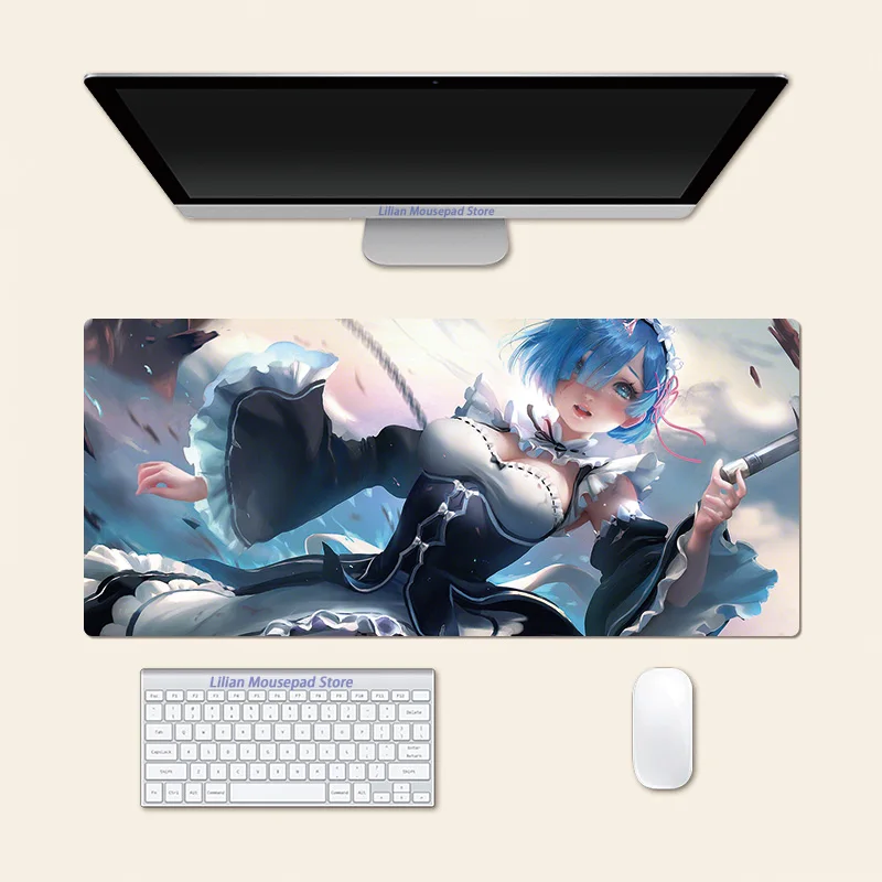 

Ram And Rem Anime Large Mouse Pad PlayMat Office Mousepad Game Creative Desk Gaming Mat