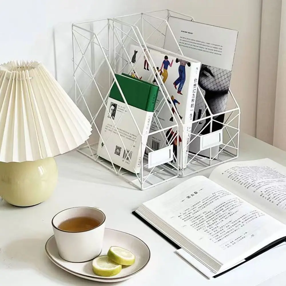 Vertical Metal Desktop File Shelf Mesh Nordic Style Magazine Storage Rack Multifunction Wrought Iron Storage Shelf Home Office