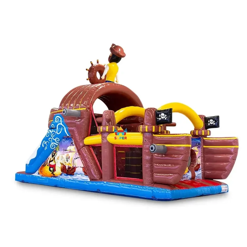 Pirate Ship Inflatable Obstacle Course Kids Crawl Tunnel Boat Themed Inflatable Run for Commercial Backyard Event Rental