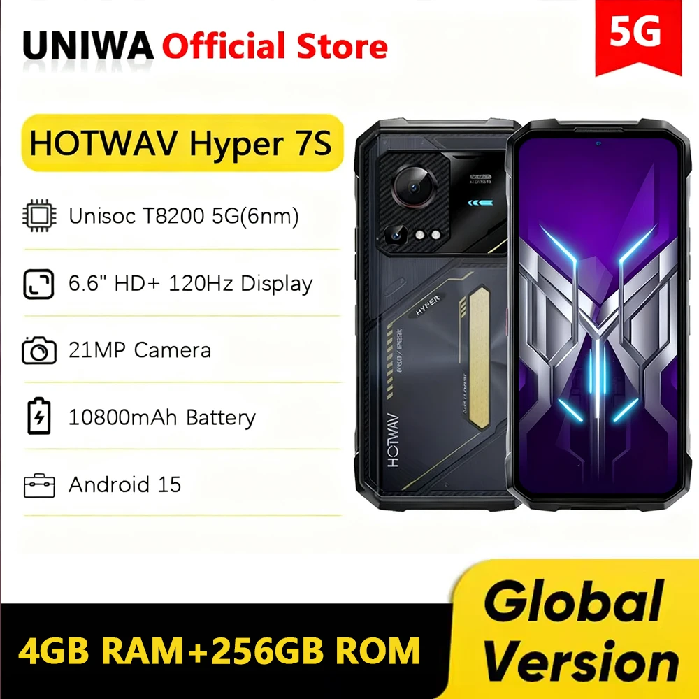 HOTWAV Hyper 7S 5G Rugged Smartphone Android 15 IP68/IP69K 4GB+256GB 6.6 Inch HD+ 120Hz 10800mAh 20W Octa-core Mobile Phone NFC