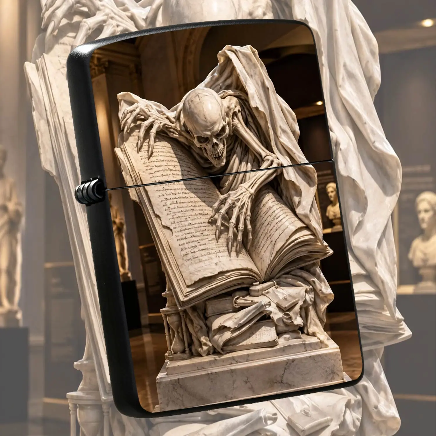 Creative Marble Statue Skeleton Reading Design Lighter, Retro Dark Aesthetic Art Ornament, Multi-scene Usable Portable Igniter, Unique Exquisite Gift for Art Lovers Daily Casual Use  A Humorous And Interesting Lighter