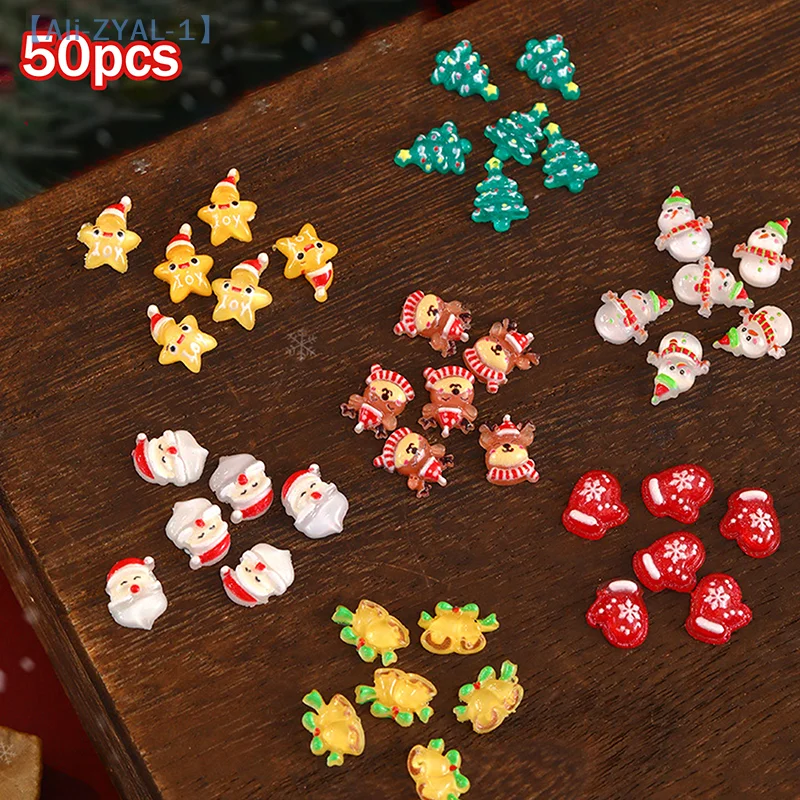 【ZYAL-1】50 Stuks Leuke Cartoon Hars Kerst Serie Nail Charms Kerstman Sneeuwpop Rendier Nail Art Decoratie Voor Manicure DIY