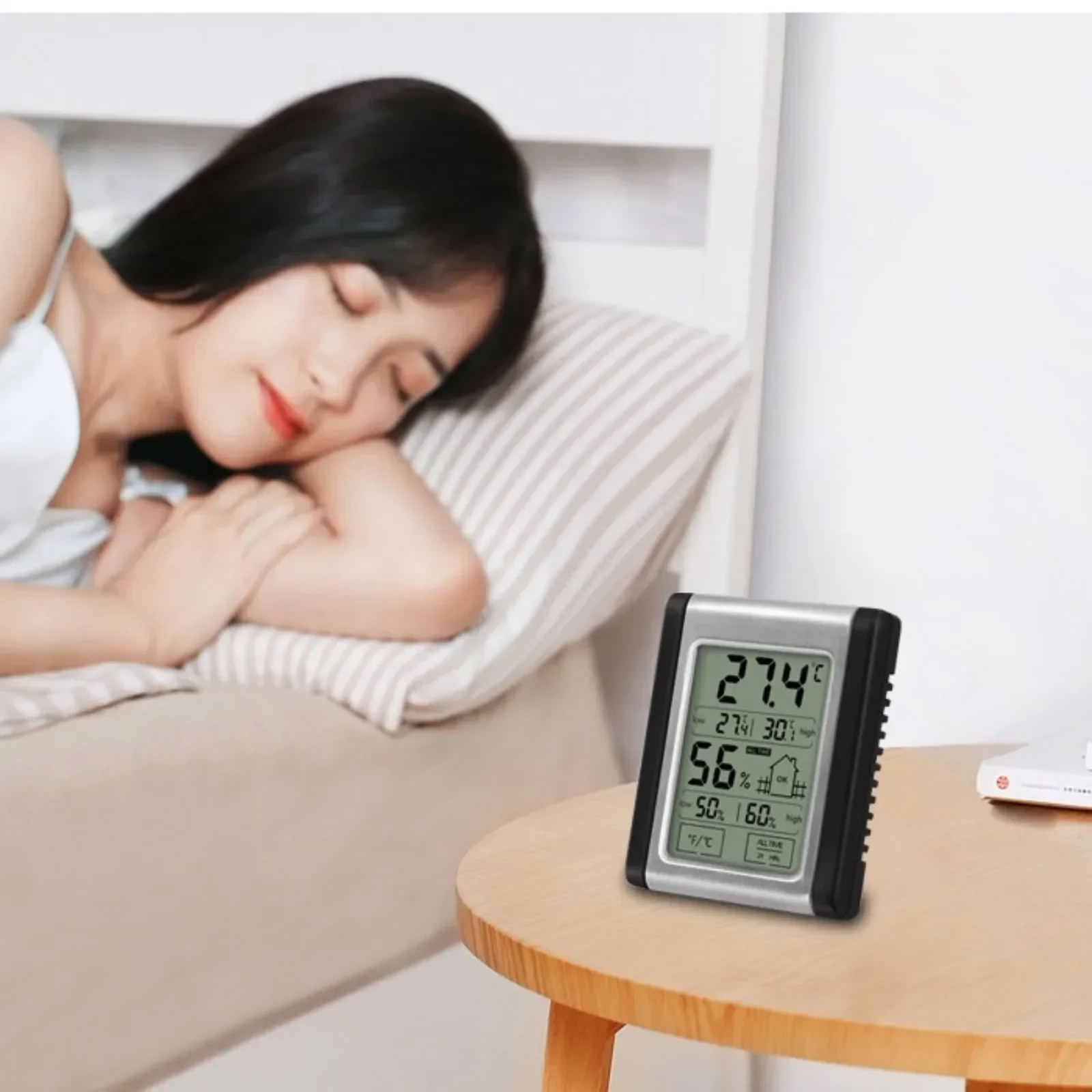 Temperature and Hygrometer High-Precision Indoor Household Temperature and Humidity Meter Touch Screen with Magnetic Attraction