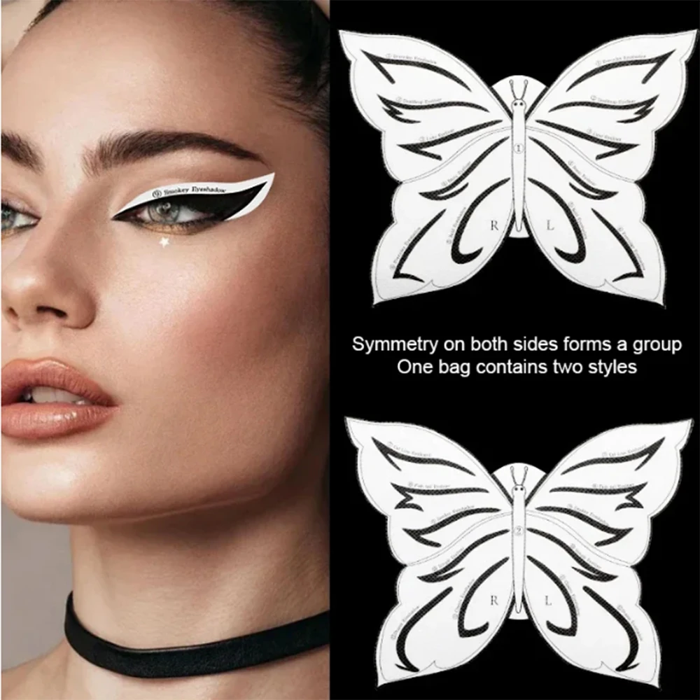 3pcs Butterfly Eye Make-Up Stencils Eyeliner DIY Eye Shadow Template Non-Woven Auxiliary Stickers Lazy Eyeliner Design Festival