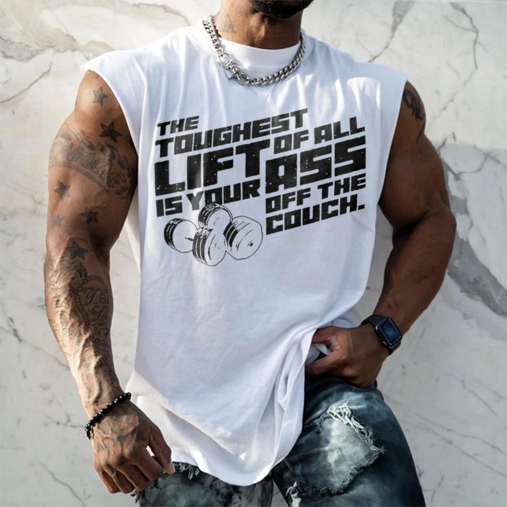 

Men's letter printed fitness and leisure sports vest