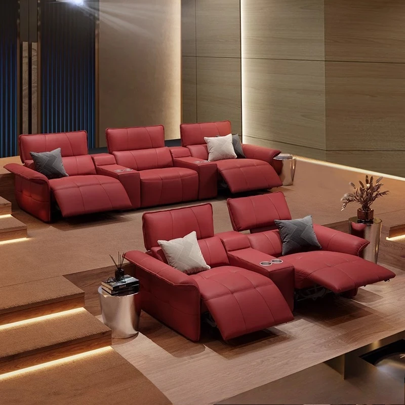 Home theater functional sofa living room high-end villa audio-visual room film and television hall leather electric sofa