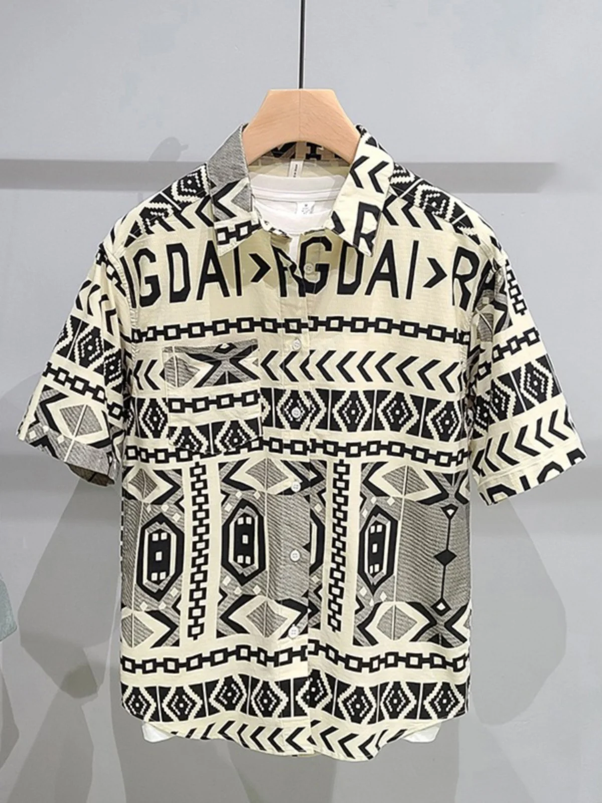 

American Style Men's Casual Loose Short Sleeve Shirt Summer Trendy Design High Print Handsome Loose Fit Fashionable Male Clot...