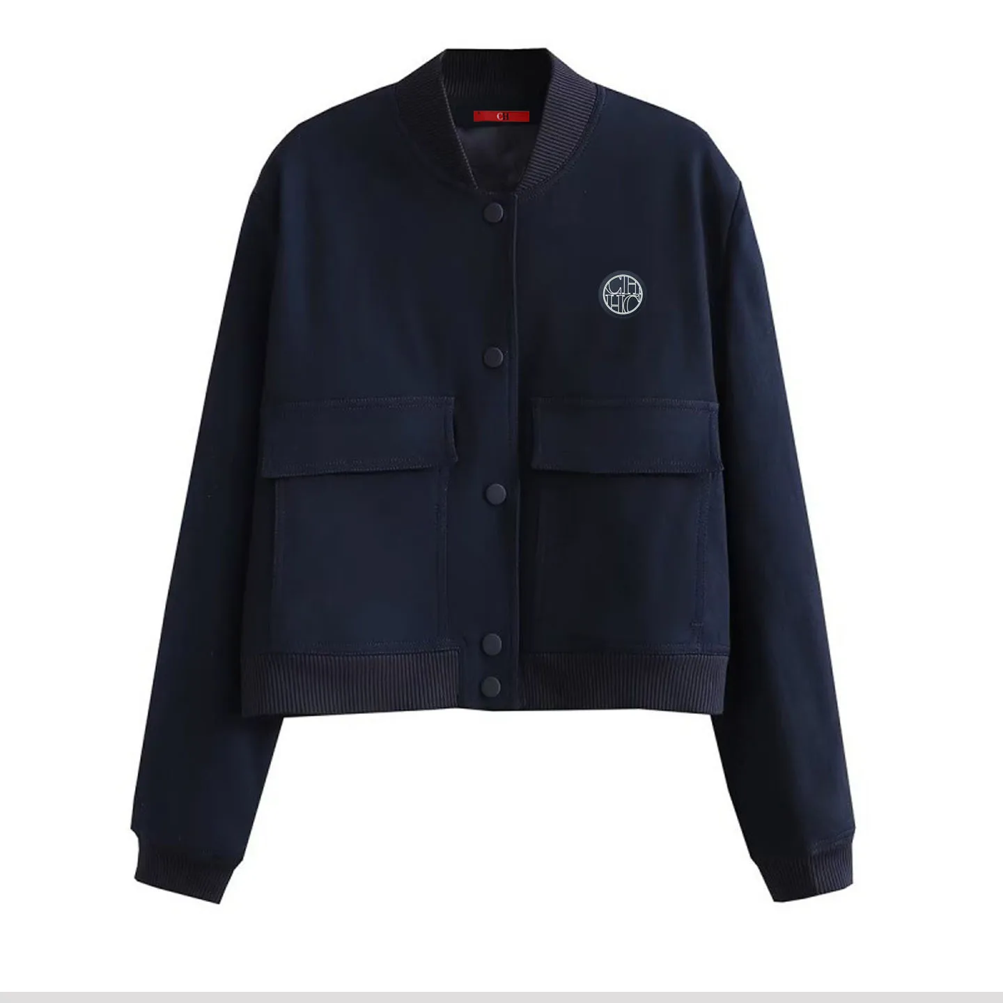 CH Damen Marineblaue Kurze Arbeitsjacke mit Knöpfen und Tasche, Lässiger Street-Style, Geeignet für Frühling und Herbst – Detail 6
