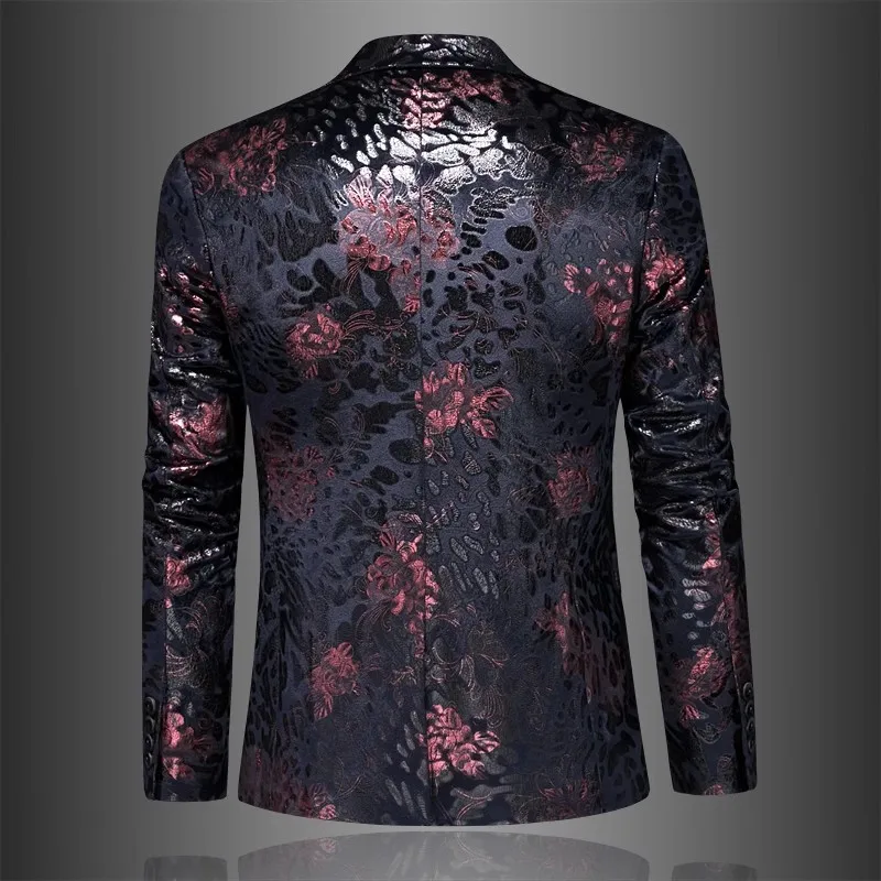 HOO 2024 Men\'s Autumn New Floral blazer Youth Fashion Leopard Jacquard   blazer