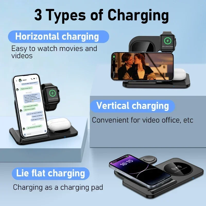 

3 in 1 Wireless Charger Stand For iPhone 12-17 Pro Max For Apple Watch 1-10 Ultra For AirPods Fast Charge Home Office Daily Use