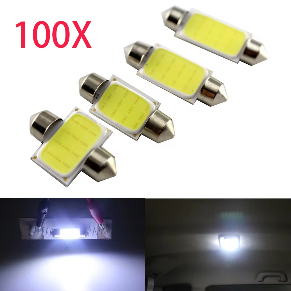 

100Pcs C10W C5W LED COB Festoon 31mm 36mm 39mm 41 12V bulbs for cars License plate Interior Reading Light 12SMD Blue White