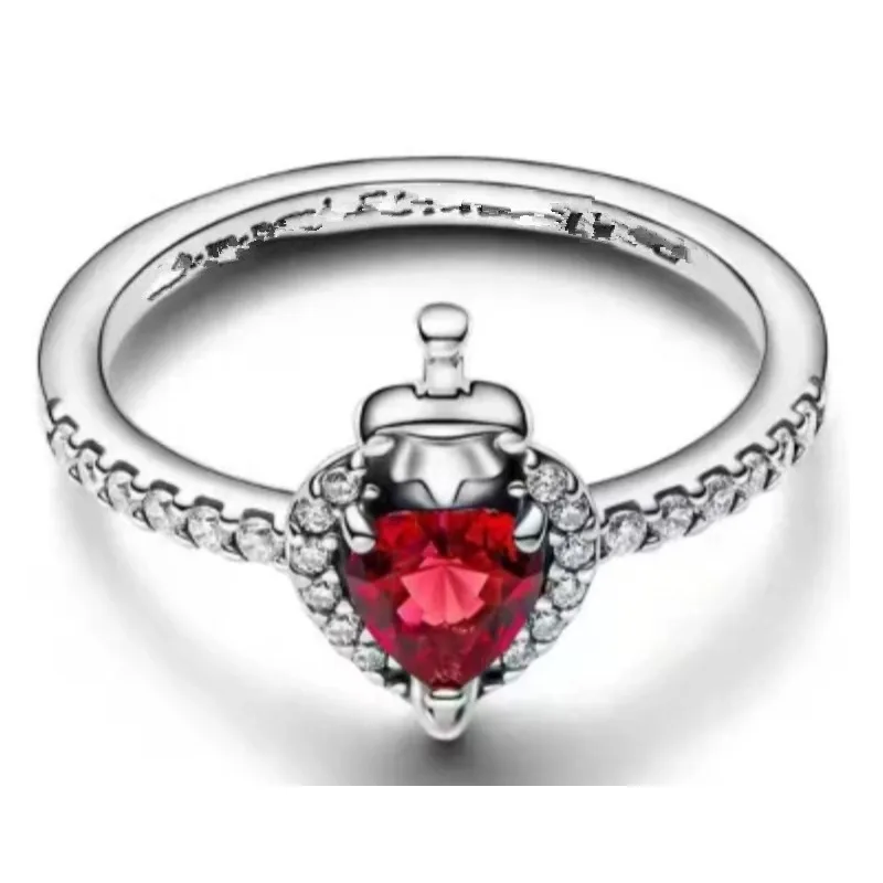 

Red Heart Crown Ring Mother Kids Fashion Female Rings Clear Crystals Sterling Silver Jewelry Rings For Woman
