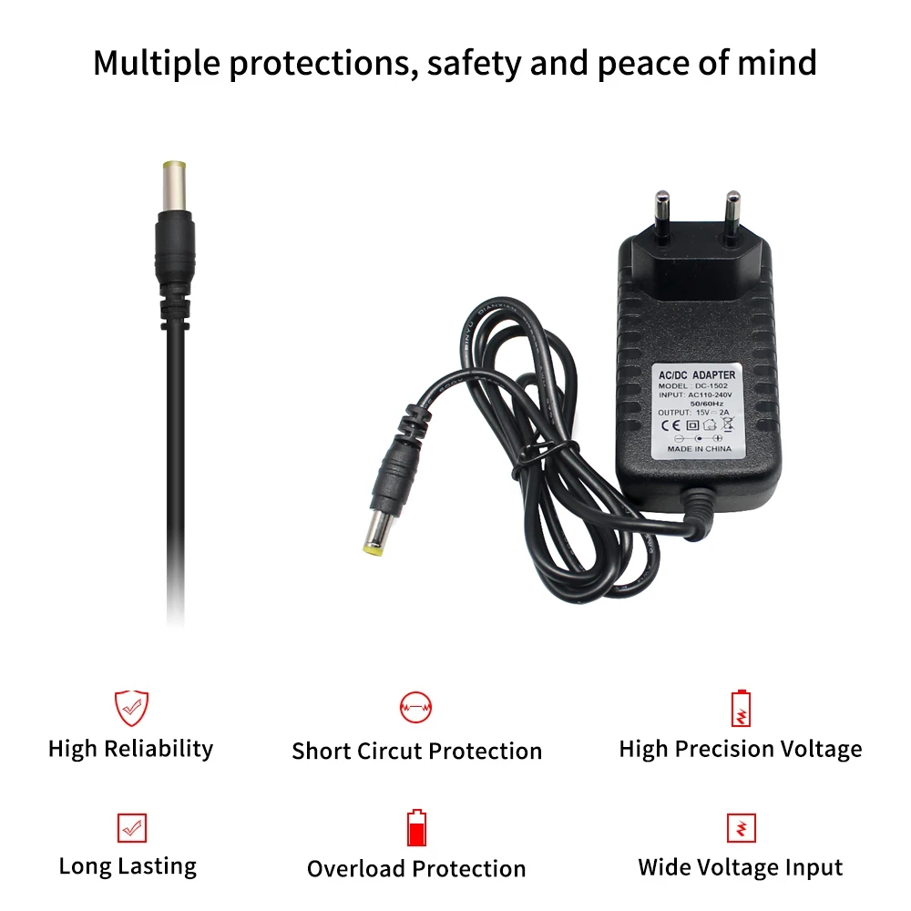 Adaptador de fuente de alimentación Universal, convertidor de cargador con enchufe europeo y estadounidense, CA a CC 100-240V, 15V, 1A, 2A, 3A, 4A,