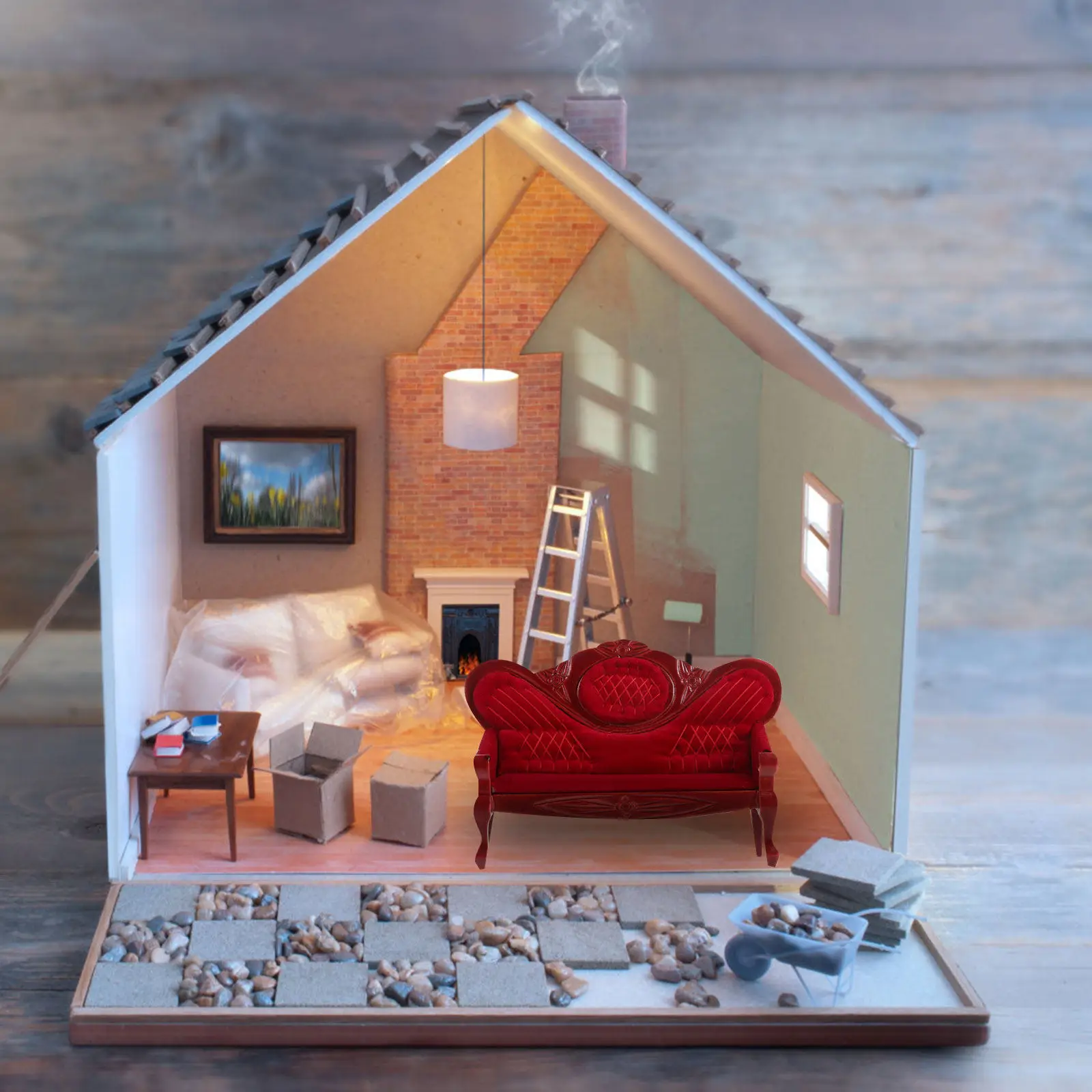 

Wooden Dollhouse Furniture Set Victorian Bench Style Miniature Couch for Fairy Garden Decor Miniature Living Room Accessories