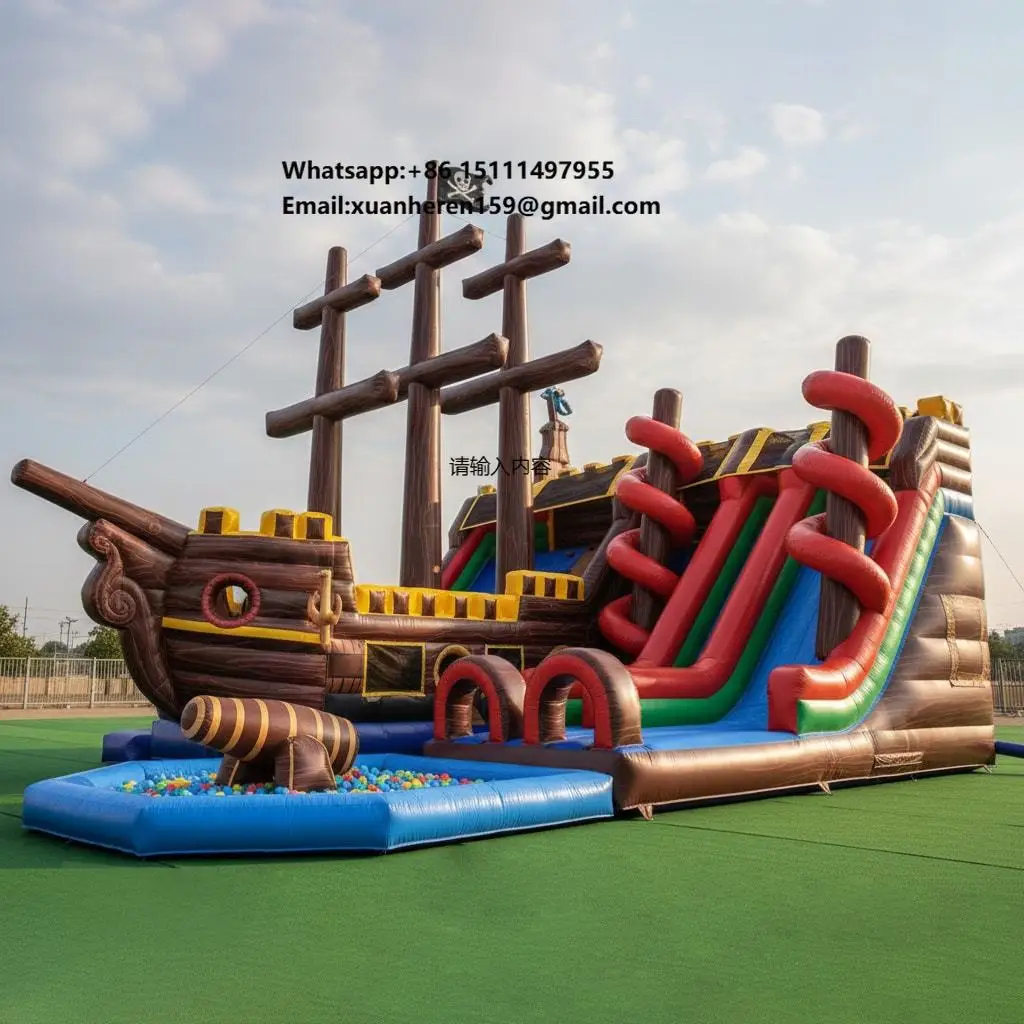 Commercial Bounce House Inflatable Castle Pirate Ship Playground Slide Kids Bouncy Castle Large Inflatable Slide Playground