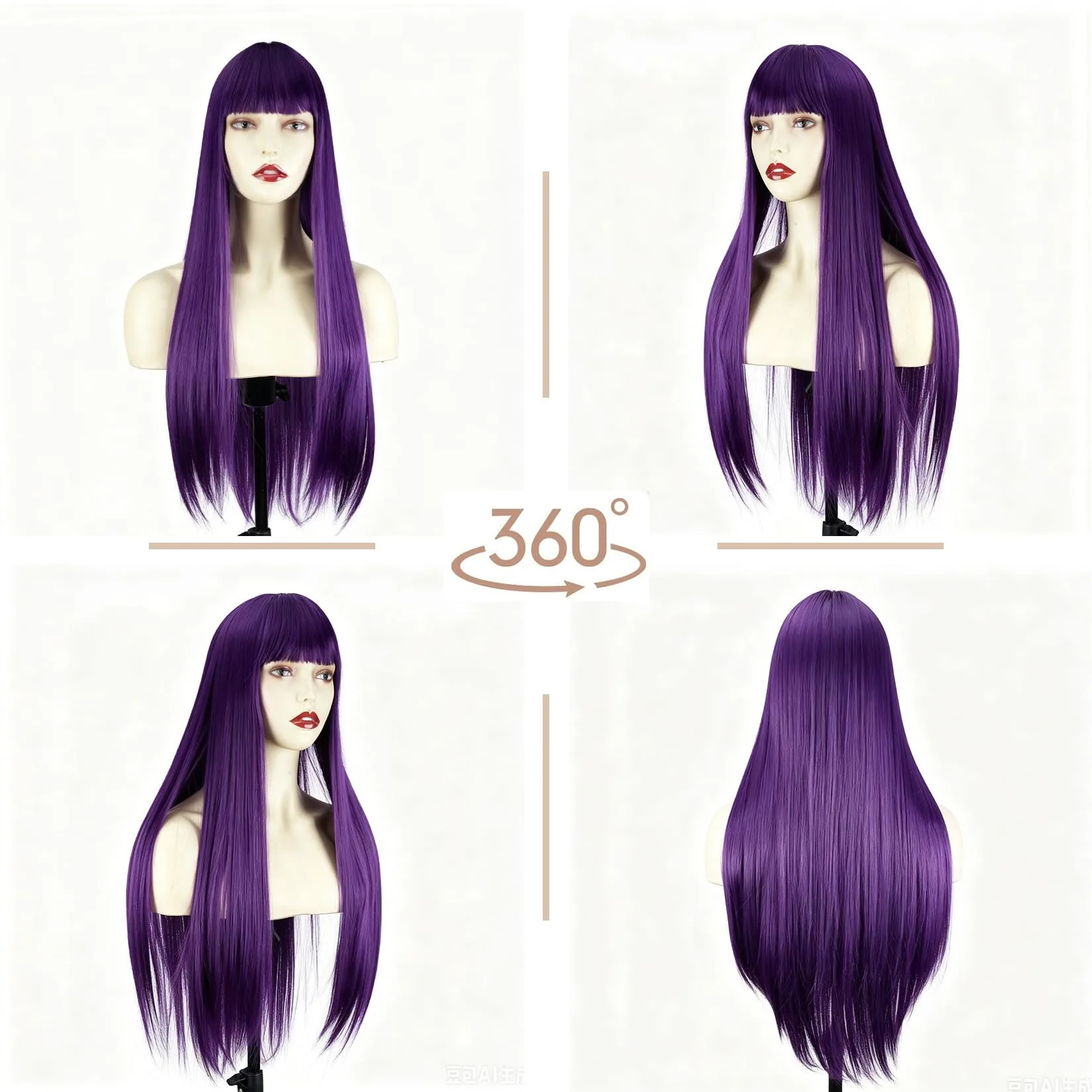 Purple long straight hair synthetic wig - Halloween party cosplay role-playing wig - Daily wig - Heat-resistant hairpiece