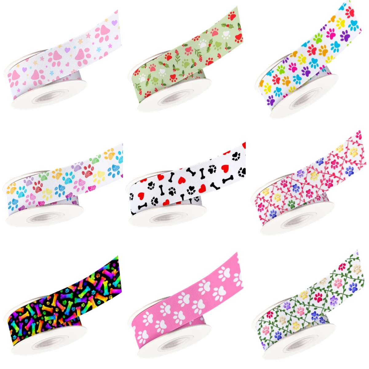 Bones Dog Claw Prints Grosgrain Ribbon Satin Ribbon for Wrapping Hair Bow DIY Decoration Gift Packing Key FOB Ribbon Fans Gift