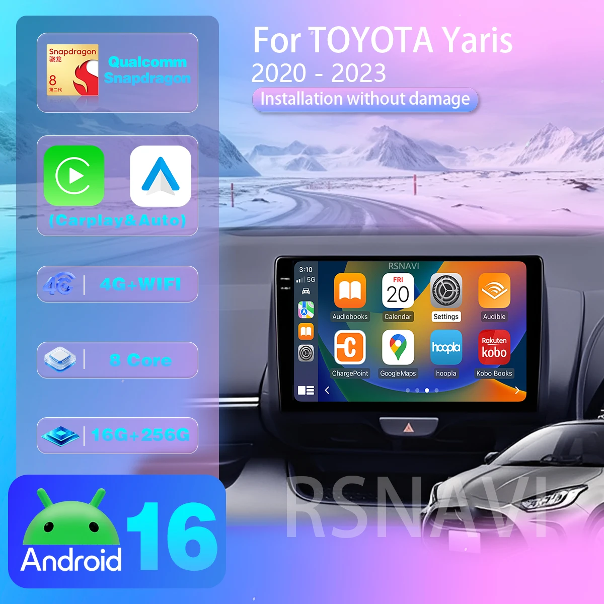 Android 16 For TOYOTA Yaris 2020-2023 Carplay Auto Qualcomm Car Radio Player DVD BT Video DSP Stereo Multimedia 2din Head Unit