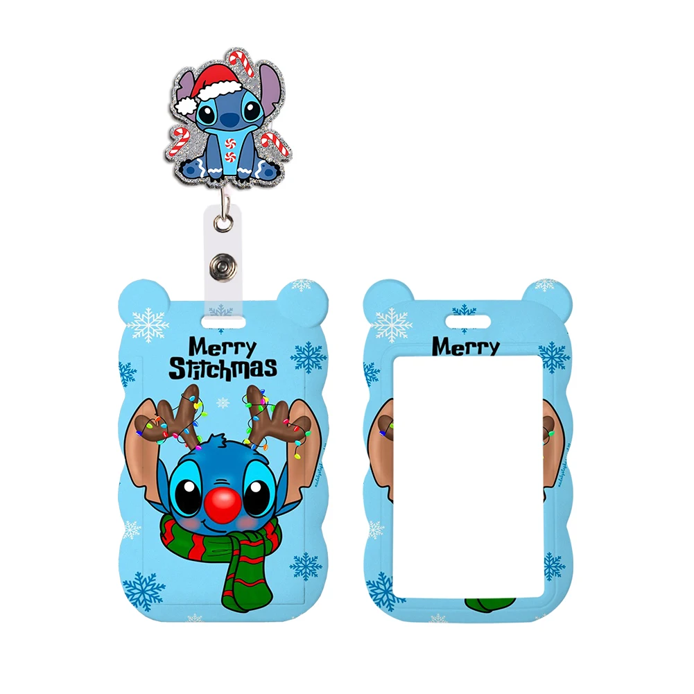 

Christmas Disney Stitch Hot Selling Cute Card Badge Holder ID Card Bus Card Holder Reel Clip Lanyards Xmas Gifts Accessories