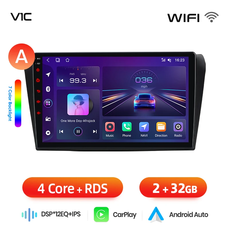 Junsun draadloze CarPlay Android Auto autoradio voor Mazda 3 (BK) 2003-2009 met ingebouwde koelventilator, Android GPS navigatie, multimediaspeler, WiFi, DSP, RDS, BT, SWC, IPS touchscreen, autoradio,