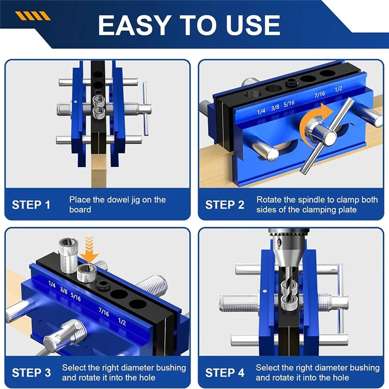 

HGFLE-Self Centering Dowel Jig Kit, Drill Guide Jig Block For Straight Holes 6PCS Drill Bushings, For Woodworking, Adjustable