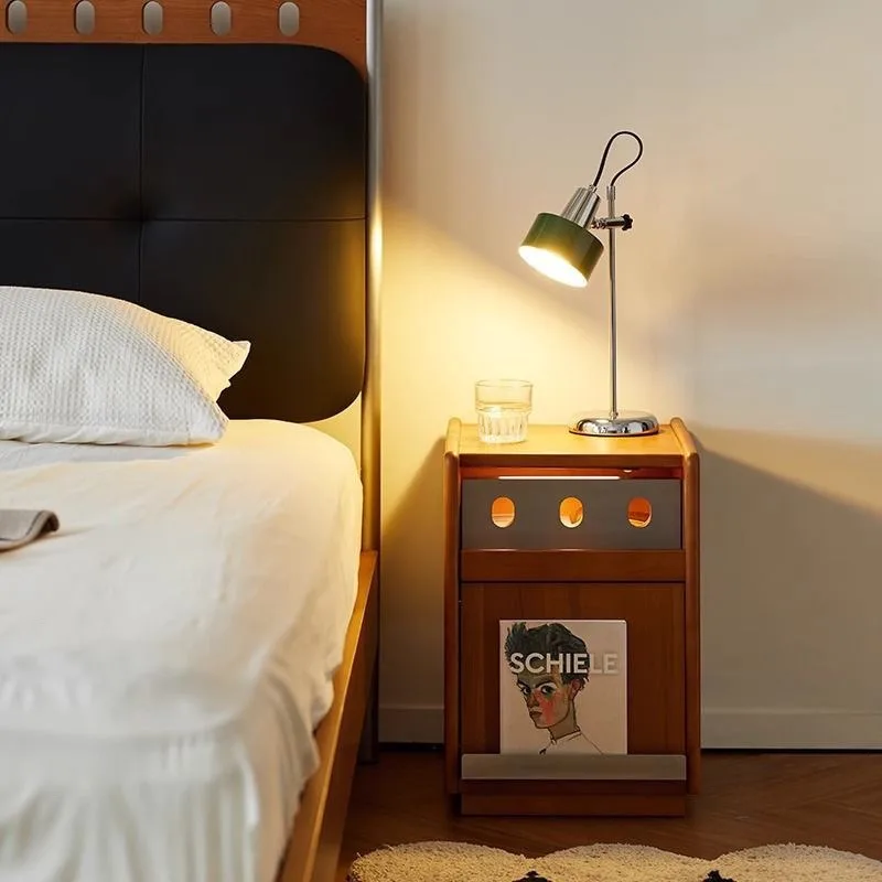 

Retro solid wood bedside table Bedroom home storage cabinet Bedside storage cabinet Bedside table mobile