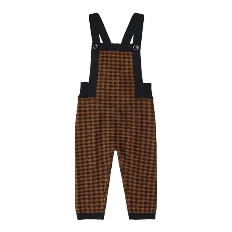 PER-SALE 2025 Autumn Girls Romper Girls Knitted Checkered Overalls Baby Girls Wool Romper Winter Clothes Kids Boys Overalls