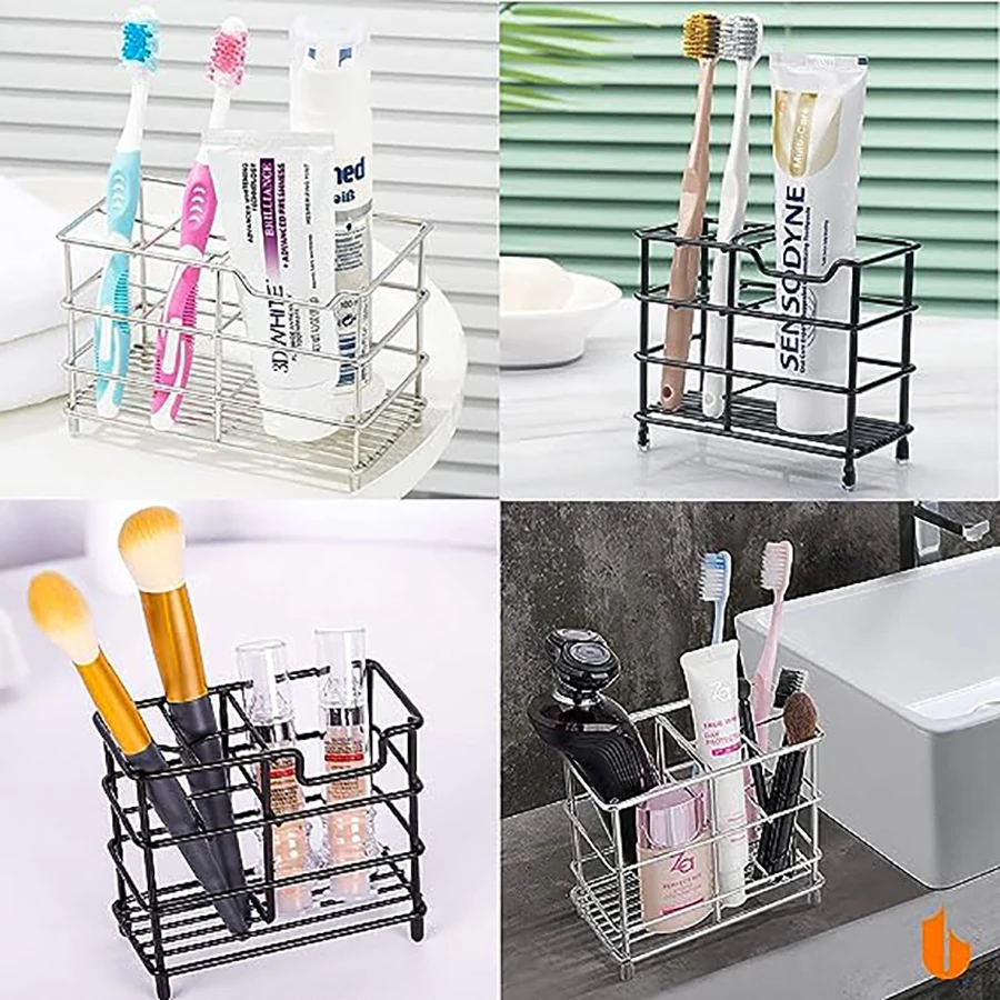 304 Stainless Steel Bathroom Toothbrush Holder Toothpaste Holder, Multi-slot Bathroom Accessory Organizer Storage Box