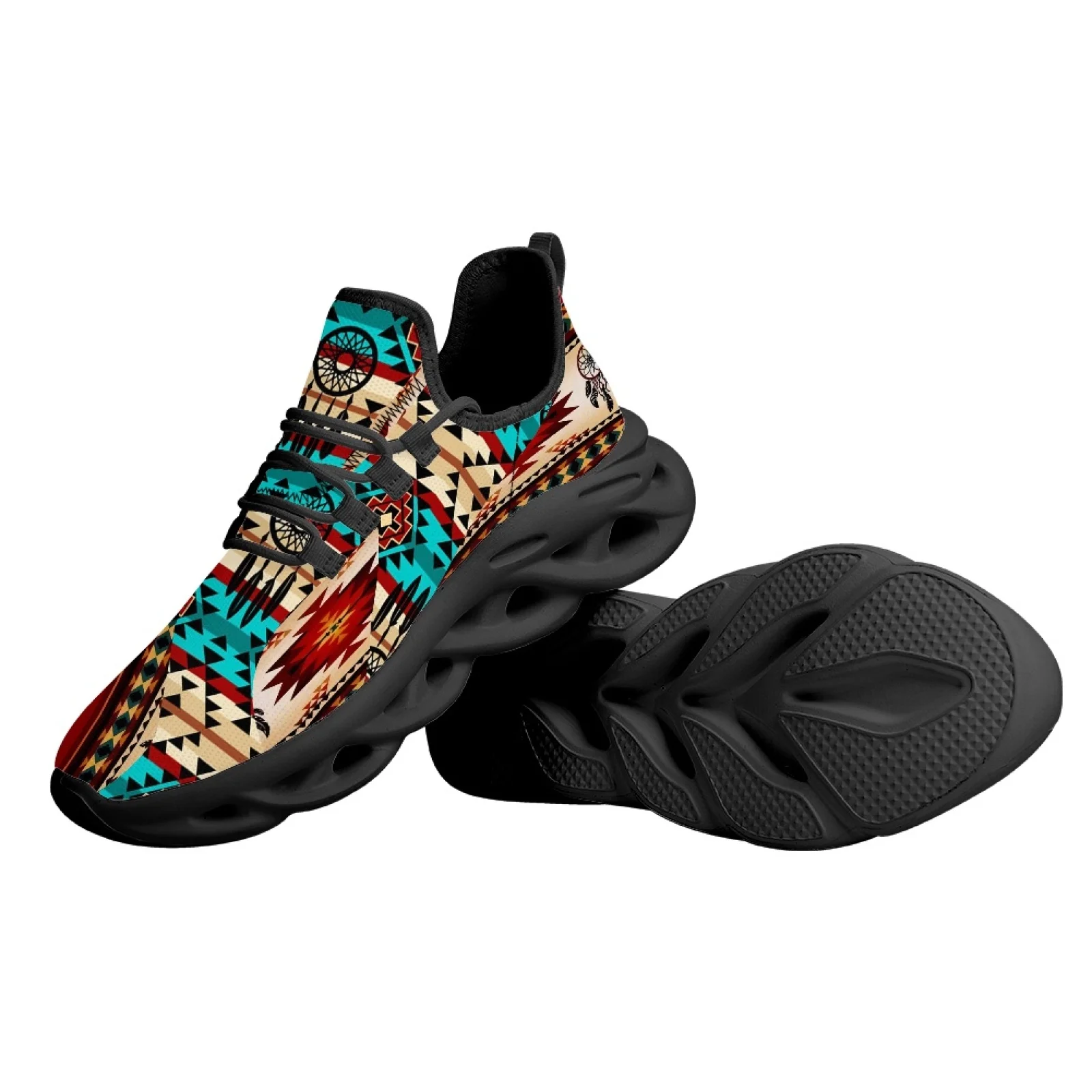 Ethnic Tribal Aztec Pattern Lightweight Lace Up Mesh Shoes Women's Tribal Horse Totem Shoes Platform Sneaker Zapatos