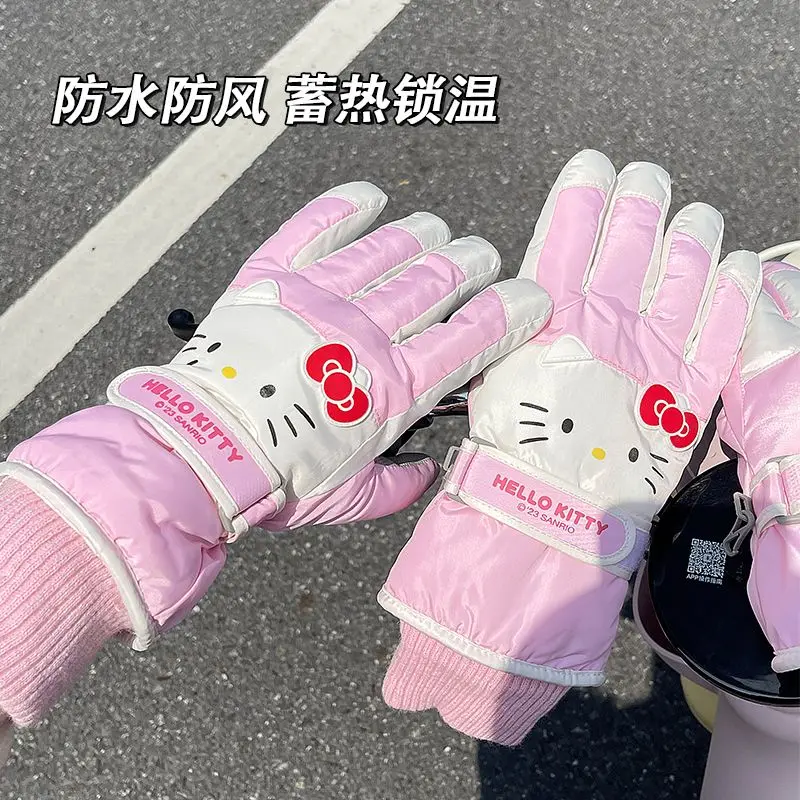 

Cartoon Anime Sanrio Cute Hello Kitty Ski Gloves Winter Warm, Cold proof, Waterproof, Thick Velvet Touchscreen Riding Gloves