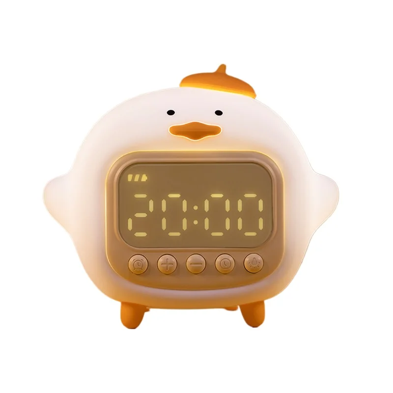 Cute Duck Alarm Clock Duck Alarm Soft Night Light Duck Alarm Brightness Silicone Rechargeable Portable Lamp Bedroom Room Decor