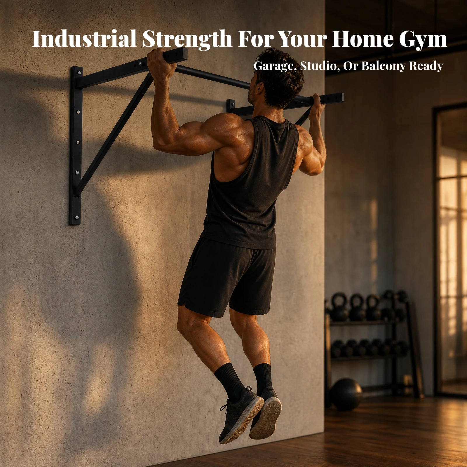 Pull up Station Heavy-Duty Wall-Mounted Pull-up Bar Wall Chin-up Bar Steel Construction for Fitness Enthusiasts, Garage