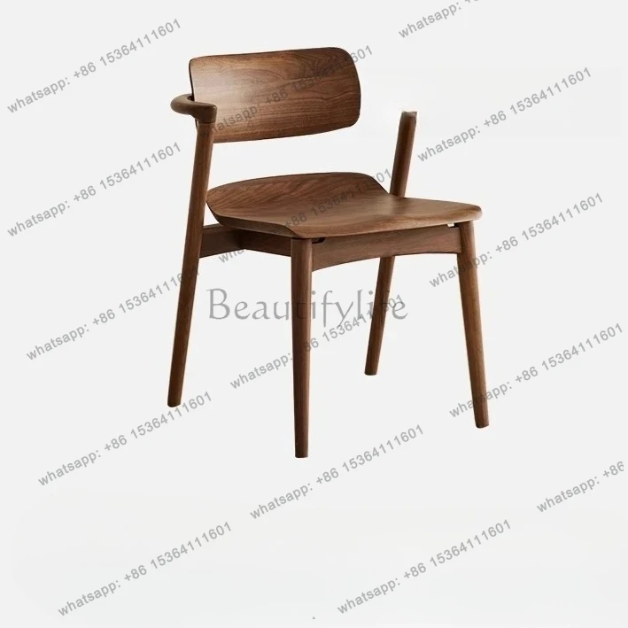 

North American Black Walnut Dining Chair Modern Simple Restaurant with Armrests Full Solid Wood Leisure Back Chair