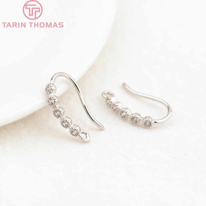 (1954)6PCS Height 15MM 24K Gold Color Brass with Zircon Earrings Hooks High Quality Diy Jewelry Findings Accessories