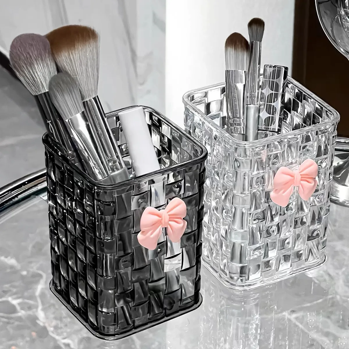 Cute Acrylic Makeup Brush Holder Desk Stationery Cosmetic Organizer Lipstick Storage Box Nail Polish Display Rack Pen Holder