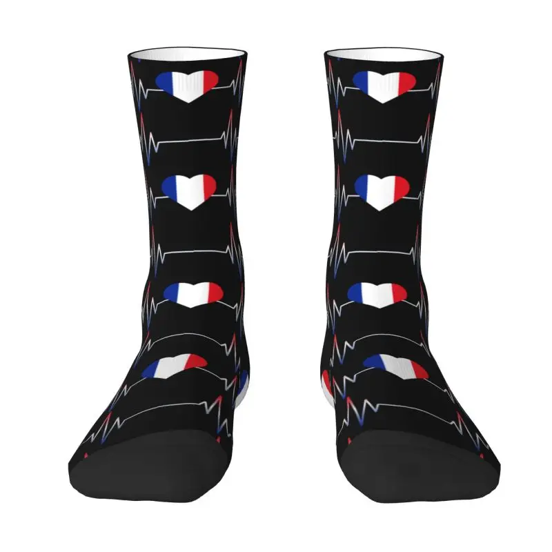 

Funny France Heartbeat French Flag Socks Men Women Warm 3D Printing Football Sports Socks