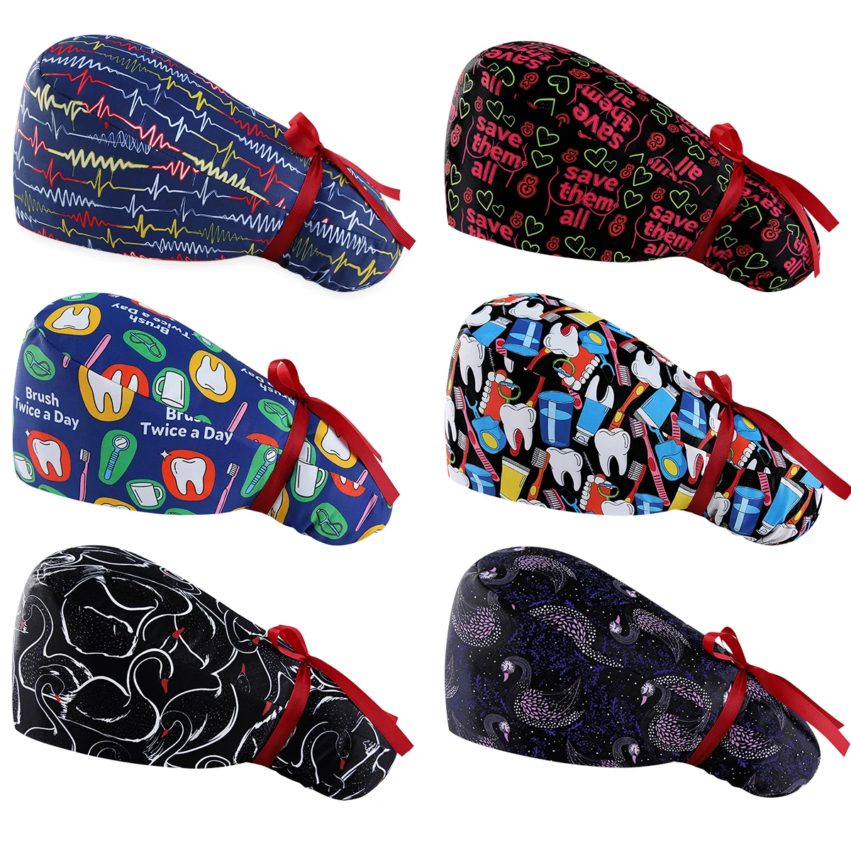 4-Season Adjustable Long Hair Nurse Cap|Built-in Sweat Towel|Breathable Printed Surgical|Nurse Dentist Vet Chef|Office Home|Gift