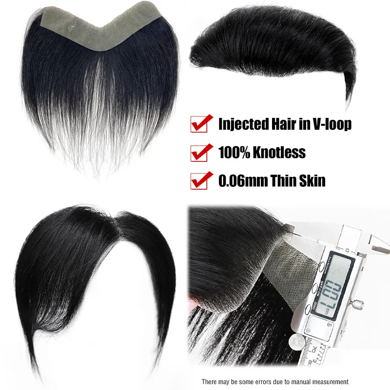 ผมแท้ 100% สำหรับผู้ชาย สี 1B  วัสดุ PU  แบบ V Loop  ท็อปเป้ผมหน้าผากธรรมชาติ  ระบบต่อผมชาย  แบบใส