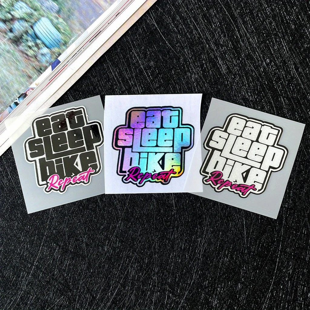 AliExpress Outdoor Cycling Stickers: "Eat Sleep Bike" with Bright Colors, Suitable for Bike Frames, Helmets & Stylish Gear